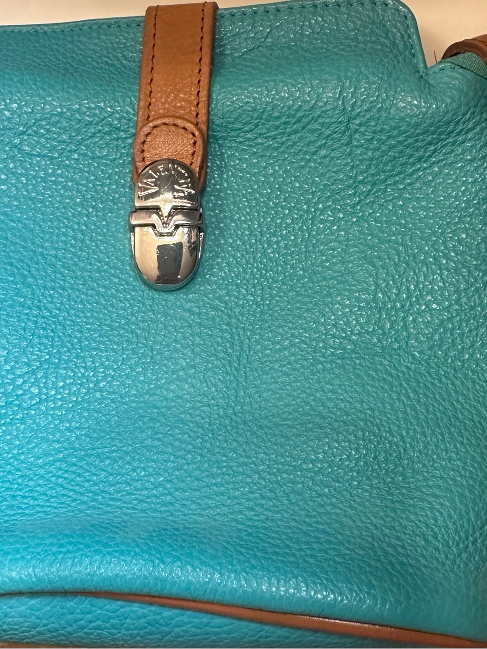 Valentina Turquoise and Tan Leather Shoulder Bag